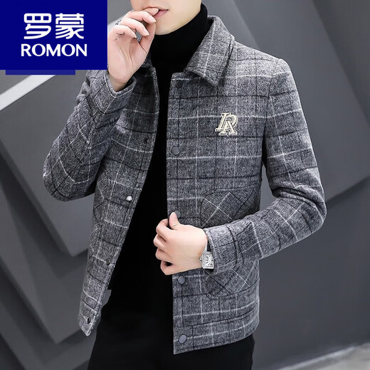 ROMON Wool Men's Short Jacket Padded Thickened Men's 2025 New Spring Autumn and Winter Casual Woolen Jacket 5 Gray 2905 Style Thickened XL 180 (135Jin Jin is equal to 0.5kg -150Jin Jin is equal to 0.5kg)