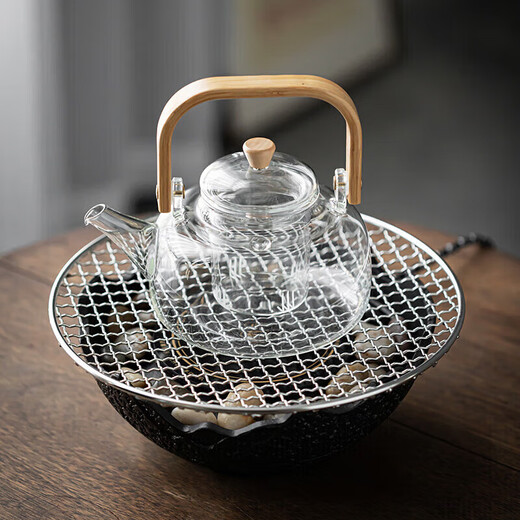 Furnace for making tea, home indoor full set for cooking wine, electric ceramic stove, roasting tea stove, boiling water, making tea, glass teapot, electric ceramic stove + net + stone + glass teapot