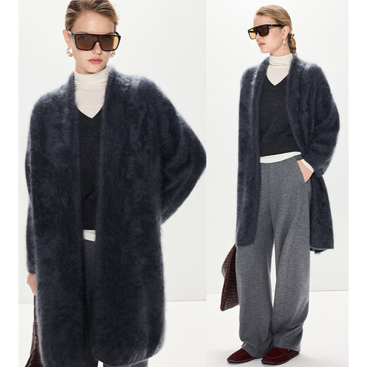 DIMPLE HSU D's thick fur-like 685G cashmere brushed scarf collar knitted jacket S37539 Rum Brown Ready S