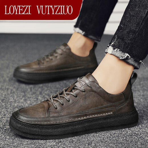 LOYEZI VUTYZIUO light luxury men's shoes 2025 autumn and winter new sneakers for men genuine leather soft sole sports work business casual leather shoes for men Khaki 41 standard leather shoe size