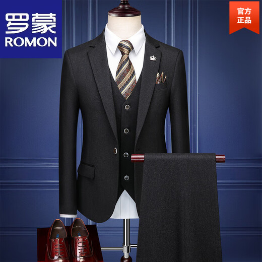 ROMON suit men's high-end suit business casual professional fit-fitting trendy no-iron anti-wrinkle three-piece dress light gray-15 2XL