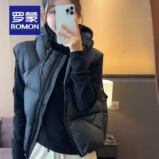 ROMON down cotton vest women's European goods 2025 autumn and winter new Korean version loose waistcoat high-end style vest vest black regular M recommended 85-105Jin Jin equals 0.5 kg