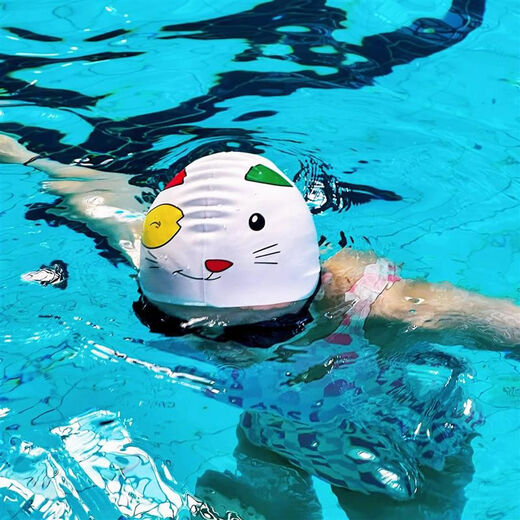 Cute little monster silicone swimming cap for women with long hair, waterproof, oversized, high-elasticity and good-looking swimming cap set, Kuromi swimming cap + white anti-fog swimming goggles + pink nose clip earplugs