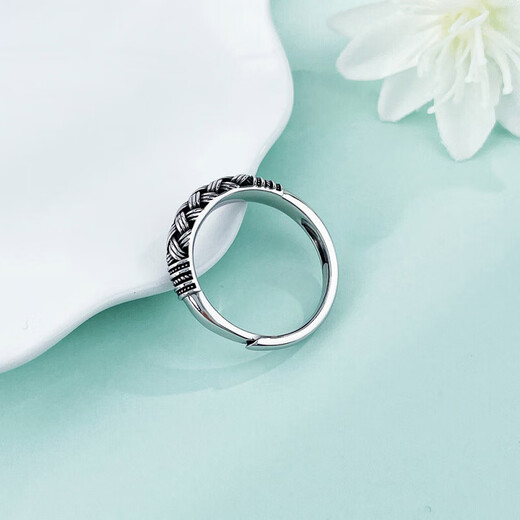 Laofu gold platinum ring pt950 electric black gold hemp rope braided ring men's birthday gift for boyfriend and husband, about 8.64g