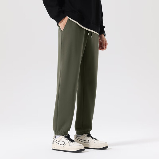 Pull back youth casual pants men's winter fleece polar fleece straight pants thick and warm high-quality men's sports pants olive green (blue maple pants logo) S /165 (weight 85-100Jin Jin equals 0.5 kg)