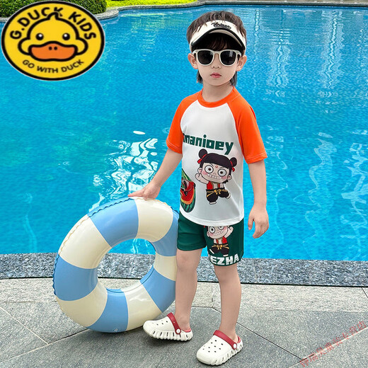 G.DUCKKIDS boys Nezha swimsuit split swimsuit summer 2025 new children's quick-drying children's sun protection baby boy swimsuit Nezha swimsuit 120 cm