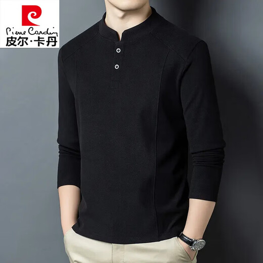 Pierre Cardin autumn and winter double-sided German velvet long-sleeved T-shirt men's Henry collar trend versatile stand-up collar sweatshirt bottoming shirt men's T-shirt blue D509 L recommended 115-130Jin Jin equals 0.5 kg
