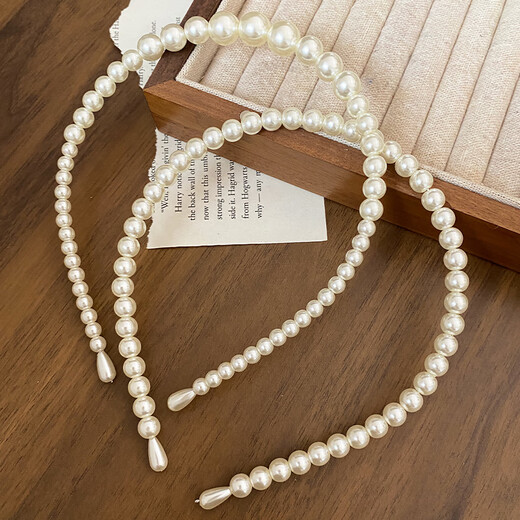 French elegant large pearl headband, feminine, versatile and high-end, going out, hair-pressing headband, daughter-in-law style headwear, large and small pearls 6-12mm