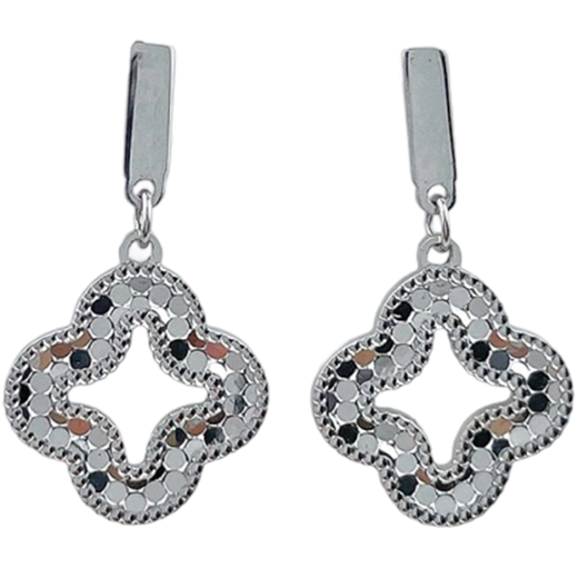 Laofu gold and platinum hollow fish scale lucky four-leaf clover earrings, about 3.84g