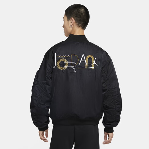 Nike (NIKE) Jordan Official Nike Jordan Men's Jacket Winter Jacket Cotton Warm Printed Embroidery Lightweight CZ1191 010 Black/University Gold/White/(University Gold) S