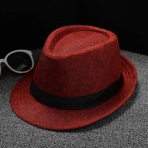 淇丝蔓帽子夏天复古英伦时尚青年男女亚麻爵士帽休闲小礼帽舞台表演 黑腰带藏青色 M