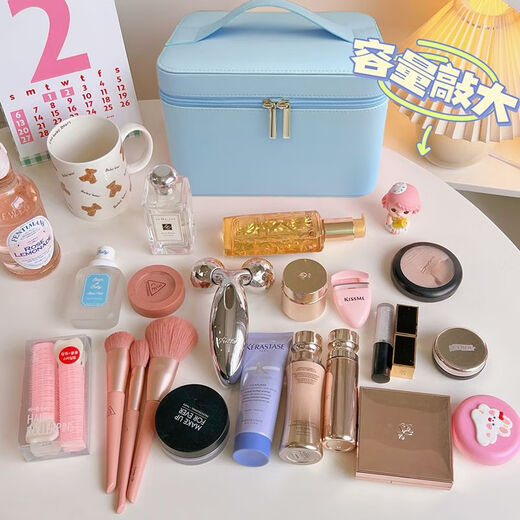 Cosmetic case with multifunctional capacity, simple and portable double-layered hand cosmetic bag, Internet celebrity cosmetics storage box with mirror, black cross pattern with partition mirror