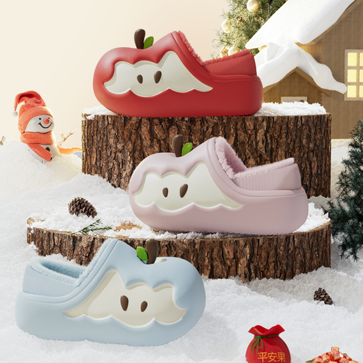 Chedoir2025 new winter style little apple children's heel cotton slippers for boys and girls plus velvet warm anti-slip cotton slippers red apple heel style 16 0mm suitable for feet 15-15.5cm long