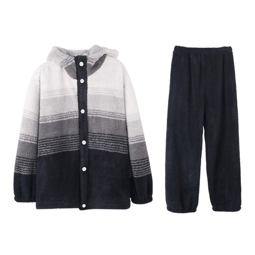 Anzhiban Super Warm-locking Coral Velvet Couple Pajamas Women's Winter Plus Velvet Thickened Autumn and Winter Men's Hooded Home Clothes Space Gray Soft and Flexible - Super Warm-Locking Men's XL