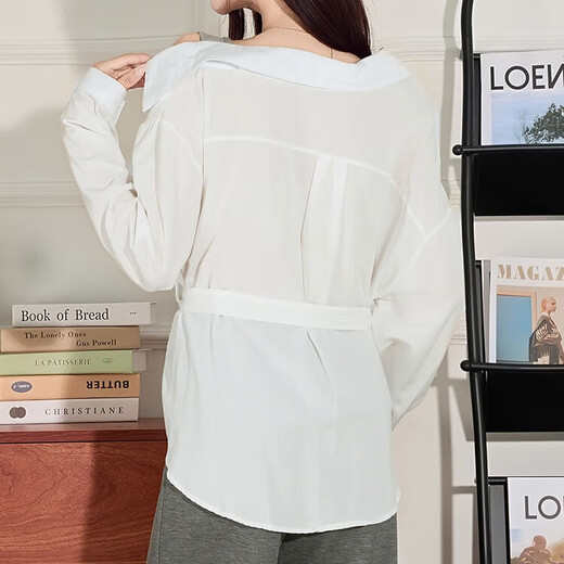 CHOCOOLATE it women's sexy design off-shoulder fake two-piece splicing long-sleeved shirt for women autumn and winter slim waist top for women white M