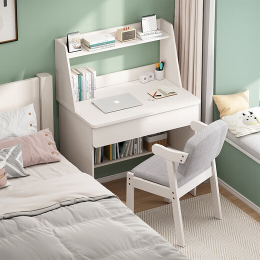 Simple desk bookshelf integrated student writing study table small apartment bedroom home office desktop computer table 80cm Nordic maple color