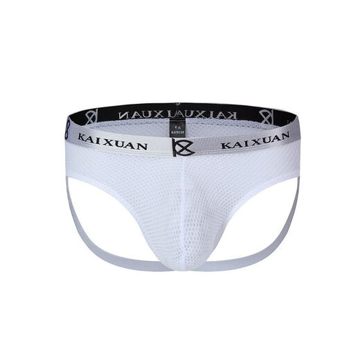 Men's underwear sexy pure desire triangle hot thong hip clip male U convex ice silk mesh low waist double thong head black S S