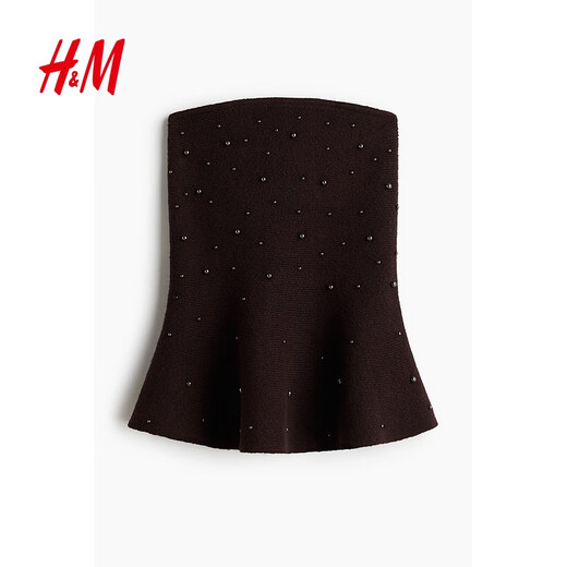 H&M 2025 new autumn women's beaded tube top 1303064 dark plum purple XS 155/80