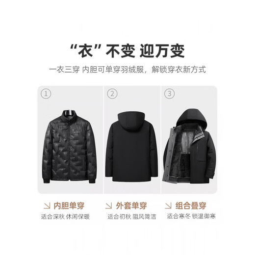 Duck Fashion Down Jacket Men's Winter 2025 New Warm Thickened Removable Liner Dad's Jacket for Middle-aged and Elderly People Black/90% White Goose Down Down Content 90% M 170 80-100Jin Jin is equal to 0.5 kg