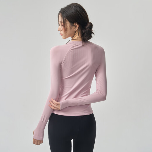 LULULMCCTN tight slimming yoga top for women autumn nude sports T-shirt long-sleeved Pilates training fitness wear dark blue S