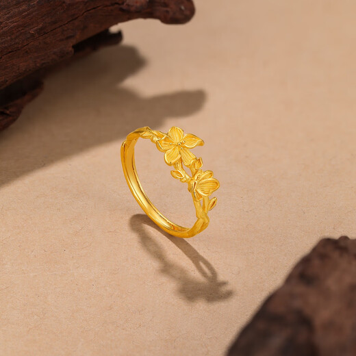 Safir gold ring women's gold 999.9 Oriental Huayue series butterfly love flower girl ring, live, about 3 grams