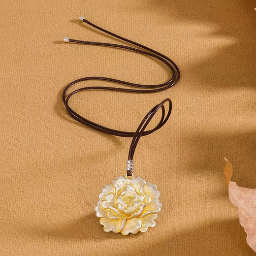 Qiuyu Pure Silver 999 Gold Peony Flower Pendant Silver Necklace Pure Silver Pendant New Chinese Style Pure Silver Necklace as a Gift for Your Girlfriend 999 Pure Silver Peony Flower Necklace Exquisite Gift Box Heavy Weight Solid