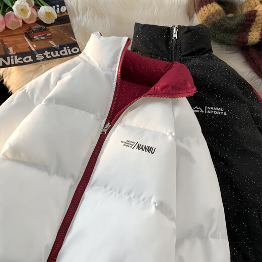 XUANSENTU Gypsophila reversible cotton-padded jacket for men in winter, thickened stand-up collar, trendy brand American loose cotton-padded jacket, red and black 2XL