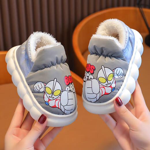 Authentic Ultraman Winter Children's Cotton Shoes Cartoon Boys and Girls Indoor and Outdoor Warm Waterproof Baby Bag Heel Cotton Shoes Upgraded Version Sapphire Blue 12 26/27 Foot Length 16CM 3-4 Years Old