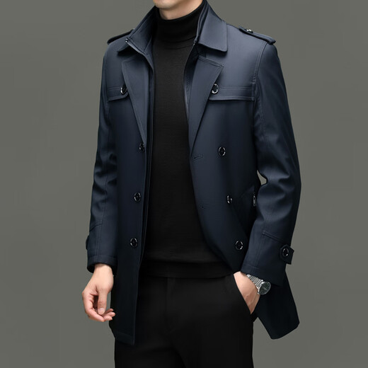 Windbreaker autumn and winter new business casual coat jacket for men with wool + cotton removable liner, three wears in one suit, blue with removable liner 4XL (195)
