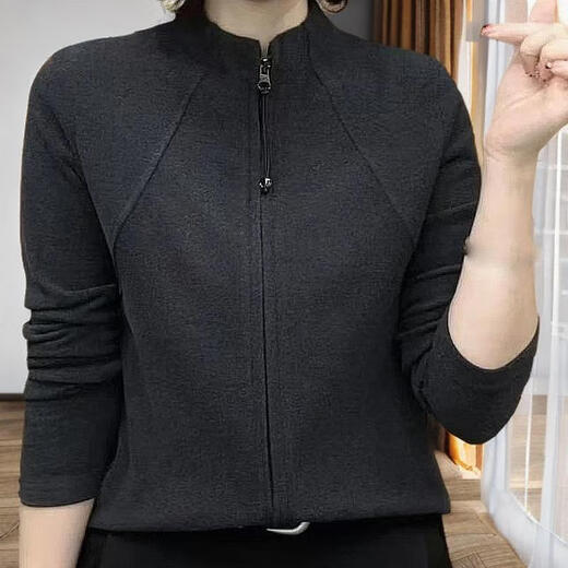 Factory direct sales 2025 fashionable and versatile zipper cardigan long-sleeved age-reducing temperament women's top dark gray L (recommended 90-110 Jin Jin equals 0.5 kg)