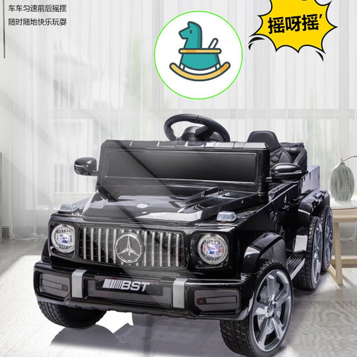 诺天使儿童电动车汽车六轮四驱可坐大人遥控越野车男女小孩宝宝玩具童车 黑六驱+12V12电瓶+遥控自驾+皮座软轮