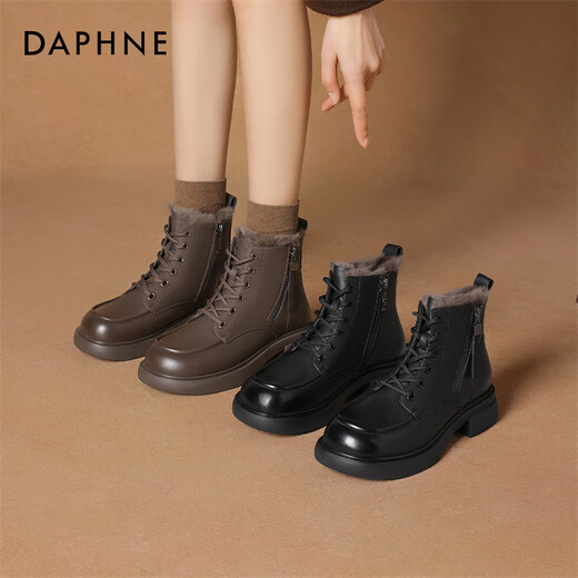 Daphne women's Martin boots autumn and winter velvet warm short boots snow boots leather shoes velvet black 38