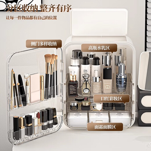 Cosmetics storage box desktop high-end skin care product storage cabinet large-capacity dust-proof dressing table storage rack ordinary style with mirror