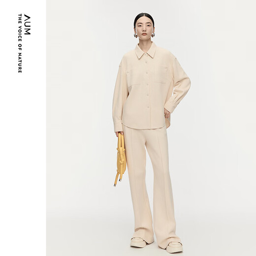 AUM (AUM) easy suit AUM 2025 winter new blended double-sided knitted fabric lapel shirt trousers off-white bottoms M