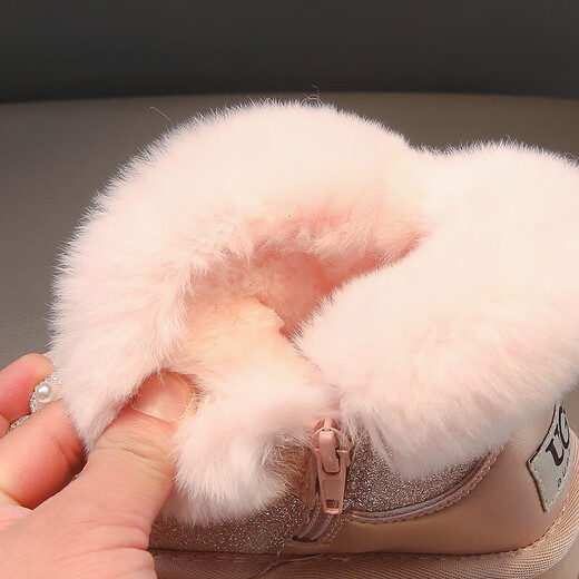 Snow boots for girls in winter 2025 new children's large cotton shoes plus velvet thickening princess boots for girls winter shoes real wool pink size 28 shoes inner length 17.8cm