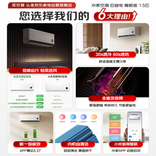 Xiaomi (MI) Air Conditioner 1.5 HP Power Saving Sleeping Model Best Value for Money New Level Energy Efficiency Variable Frequency Heating and Cooling Mijia Air Conditioner Hang-up KFR-35GW/S1A1