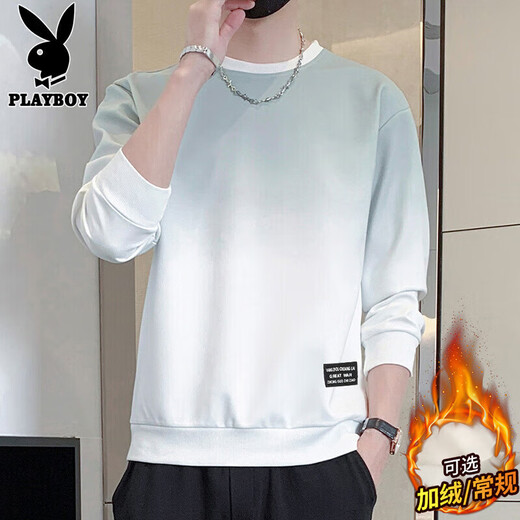 Playboy (PLAYBOY) sweatshirt men's autumn and winter long-sleeved T-shirt men's casual loose trendy jacket men's tops white gray XL