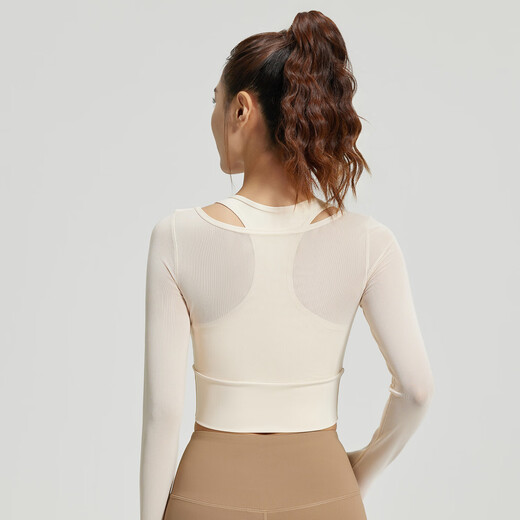 Yoga wear for women 2025 new sports top with chest pad, long sleeves, fashionable running, Pilates training and fitness suit, Star Black M