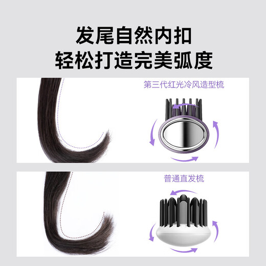 AKiracosme red light straight hair comb high skull artifact comb curling comb plumping comb curling and straightening dual-use negative ion natural fluffy cold wind traceless fluffy comb girl gift gilded purple