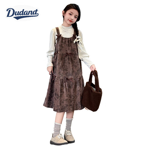 Dudant international brand girls' dress spring and autumn 2025 new children's long-sleeved princess dress autumn big children's girl suspenders alpaca shark pants + black inner + gray skirt 120 cm recommended height around 115