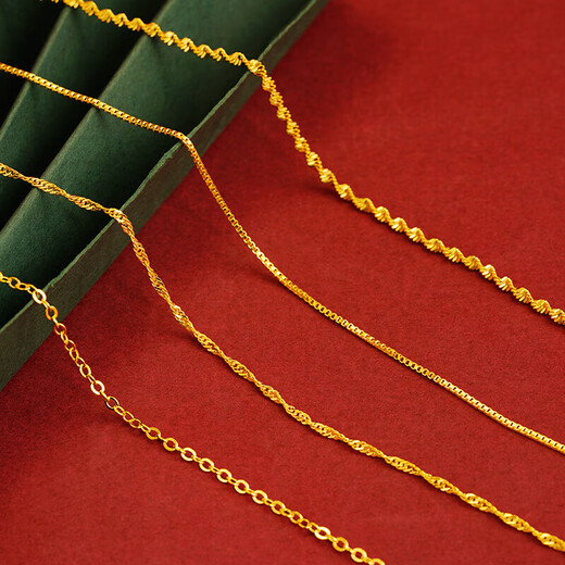 Junliangsha gold necklace for women 18k color gold plated without pendant new gold plated chain lanyard plain chain gold 925 color gold chain head X2137 single water wave chain free counter gift box