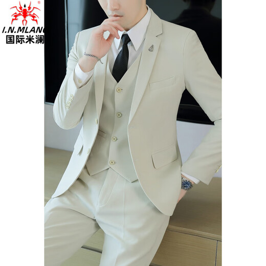 International Milan Suit Men's Casual Business Formal Jacket Korean Style Slim Groomsmen Groom Wedding Dress Suit Three Piece Black (Gift Box) 2XL