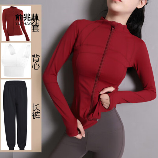 Yoga clothing set for women 2025 new style running sports Pilates training fitness long-sleeved tops 05 royal blue + 06 gray blue + 02 gray blue trousers M medium size recommended around 94-104 weight