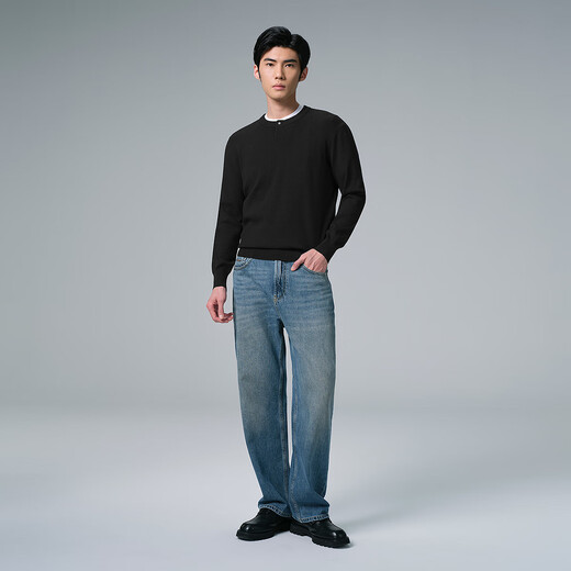 Lilang Henry Collar Sweater Winter Sweater 2025 New Style Contains Sheep Wool Slim Fit Warm Bottoming Sweater Men's Sweater Black (G5DMS0111S) XL 175/88A