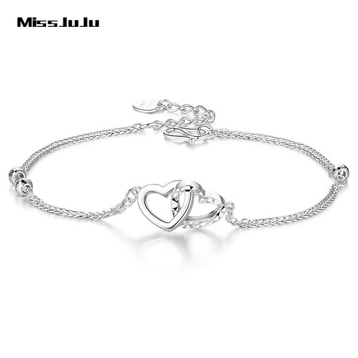Miss JuJu pt950 platinum heart-linked bracelet for women, fashionable platinum love-shaped bracelet for wife, weight 3.4-3.6g, length 16+2cm+ free engraving