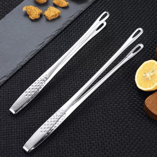 Jin Shengyuan thickened 304 stainless steel food tongs for kitchen steaks, household barbecue ice tongs for meal sharing, Korean barbecue tongs, food grade 304 barbecue tongs - durable, anti-slip clamp - thickened to 24CM long - hollow for oil draining - 1 small size