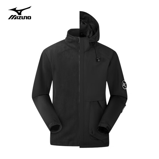 Mizuno outdoor jacket men's three-in-one jacket tops windproof and warm detachable mountaineering jacket for couples, black L