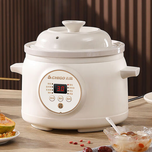 Chigo electric stew pot, steamer, electric cooking pot, stew pot, stew pot, casserole, stew and steaming, all-in-one food supplement pot, stew soup cup, electric stew pot, electric casserole pot, soup pot, stew water-proof porridge, timed appointment, white porcelain liner 3.8L