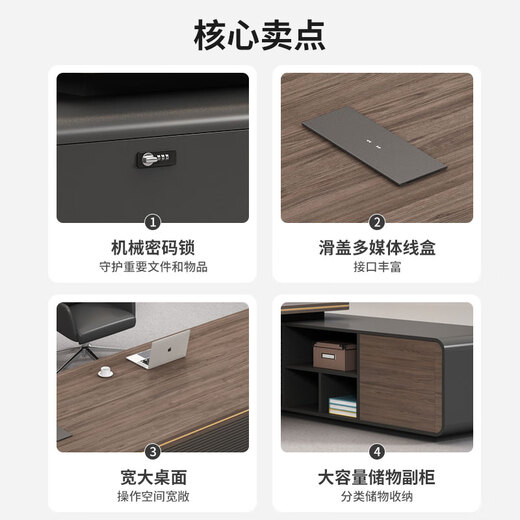 Mutini boss office desk and chair combination simple log light luxury office president supervisor high-end manager desk executive desk 2.6 meters luxury boss table double cabinet + boss chair