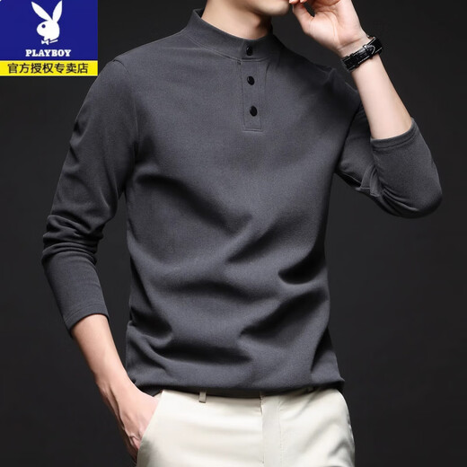 Playboy (PLAYBOY) men's pullover sweatshirt autumn and winter new Henry collar long-sleeved T-shirt skin-friendly bottoming shirt trendy solid color casual T-shirt Dream Gray Collection and purchase priority delivery XL